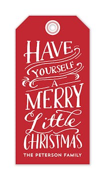 Merry Little Christmas Handlettered Red Hanging Gift Tag