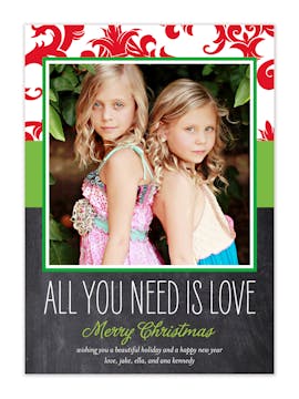 All You Need Is Love Holiday Chalkboard  Flat Photo Card