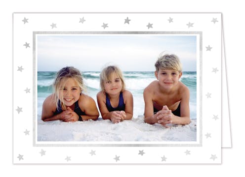 Holiday Stars on White Foil Pressed Holiday Print & Apply Folded Photo Card