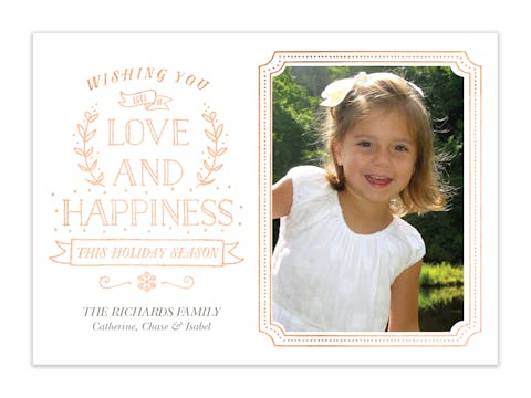 Love and Happiness Foil Pressed Holiday Flat Photo Card