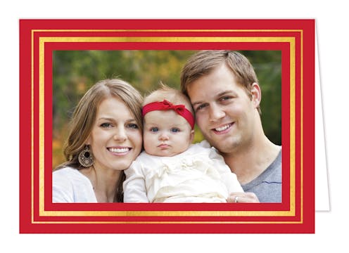 Brightly Framed Foil Pressed Holiday Folded Photo Card