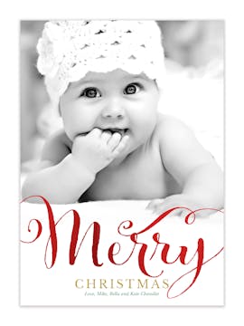 Merry Christmas Foil Pressed Holiday Flat Photo Card