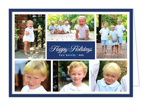 Folded Photo Collage Navy & Gold Folded Photo Holiday Card