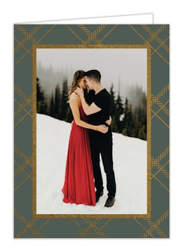 Woven Splendor Foil Pressed Folded Print & Apply Holiday Photo Card (Vertical)