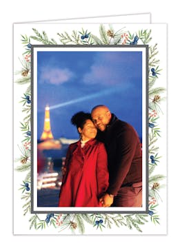 Holiday Greenery Border Folded (Vertical) Holiday Photo Card 