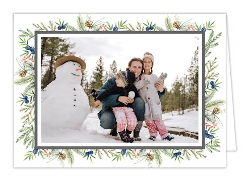 Holiday Greenery Border Folded Print & Apply (Horizontal) Holiday Photo Card