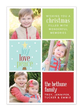 Joy Love Peace Christmas Flat Photo Card
