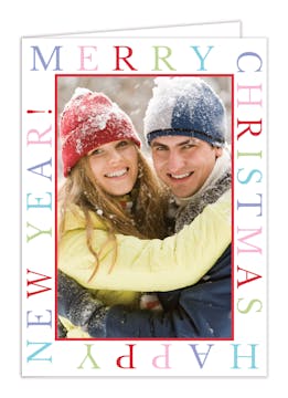 Colorful Merry Christmas Happy New Year Folded Holiday Card- Print & Apply