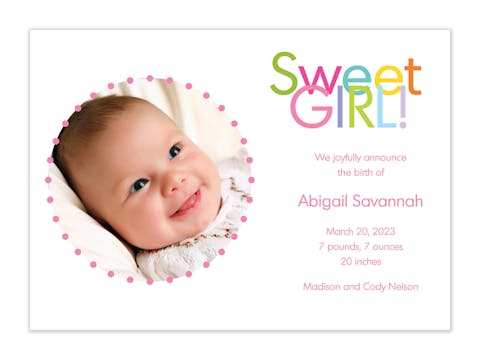 Sweet Girl! Girl Photo Birth Announcement