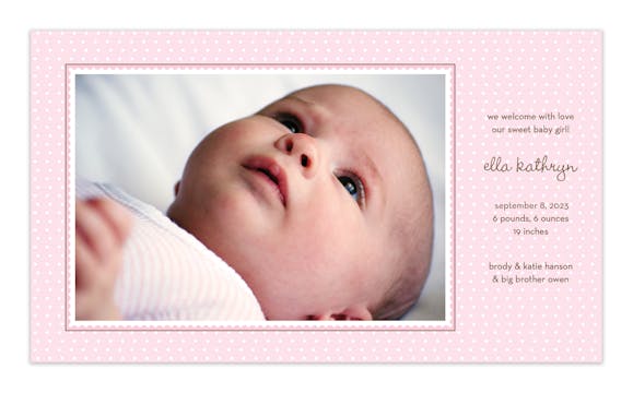 Ruffle Dots Pink Print & Apply Flat Photo Birth Announcement