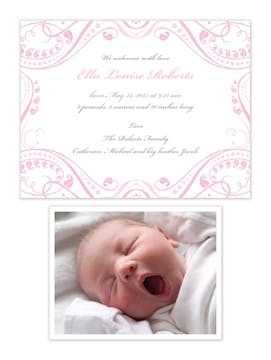 Pink Lacy Border Sweet Petite Photo Birth Announcement 
