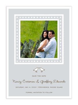White Dotted Border Silver Flat Photo Save The Date Card