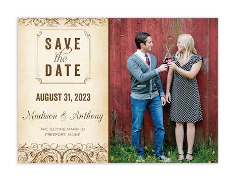 Scrolls Brown Photo Save The Date Magnet