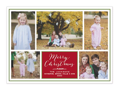 Red Flat Photo Collage With Green Border Flat Photo Holiday Card