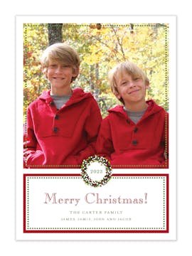 Classic Dot Border Red And Green Holiday Flat Photo Card