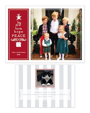 Joy, Love, Hope, Peace Dark Red Flat Photo Holiday Card