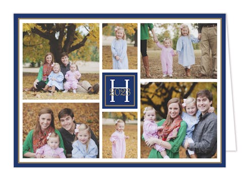 Folded Photo Collage Navy And Gold Folded Photo Holiday Card