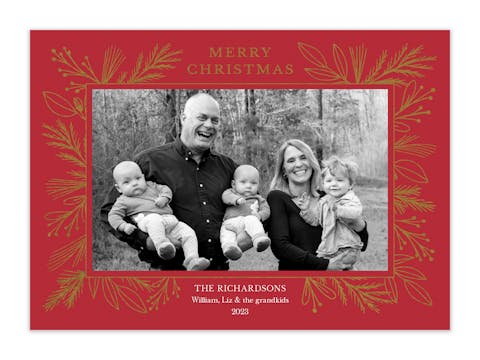 Foil Garland Border Red Flat Holiday Photo Card