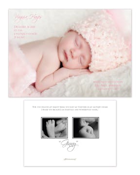 Full Bleed horizontal Girl Photo Birth Announcement with 2 photos on the back