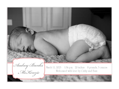 Pink Band Girl Photo Birth Announcement