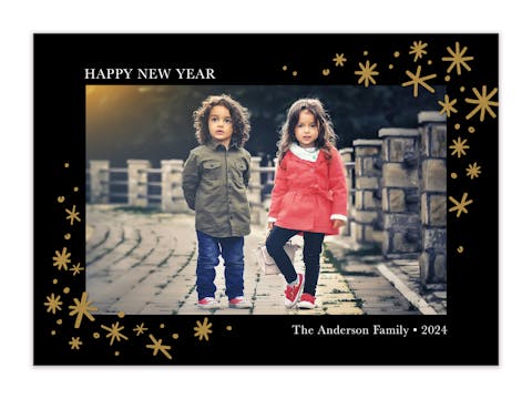 Bright Holiday Stars Black Foil Pressed Holiday Photo Card