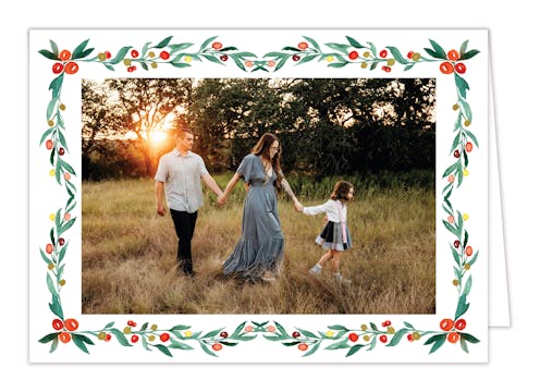 Bright Berry Border Folded Print & Apply Holiday Photo Card