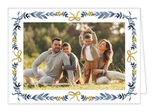 Bow Leaf Border Folded Print & Apply Holiday Photo Card