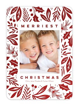Holly Leaf Glimmer Foil Pressed Holiday Photo Card