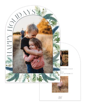 Blue Forest Arch Shape Holiday Photo Card