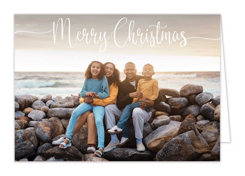 Merry Christmas Top Script Folded Holiday Photo Card 