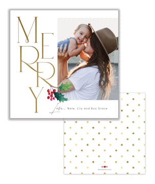 Merry Holly Foil Pressed Holiday Photo Card