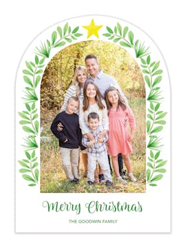 Arch Shape Greenery Holiday Photo Card