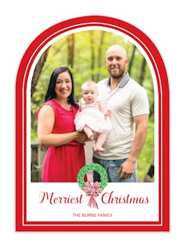 Arch Shape Red Wreath Holiday Photo Card