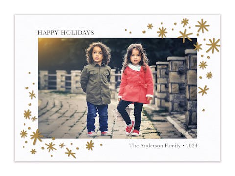 Bright Holiday Stars White Foil Pressed Holiday Photo Card