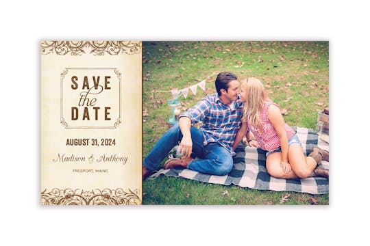 Scrolls Brown Photo Save The Date Magnet