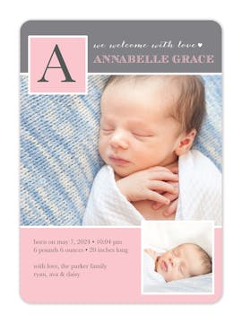 Baby Monogram Pink Photo Birth Announcement