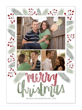 Green Christmas Pine Multiphoto Holiday Photo Card
