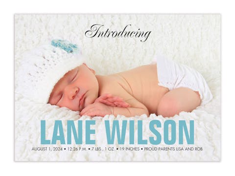 Blue and Bold Vertical Photo Birth Announcement