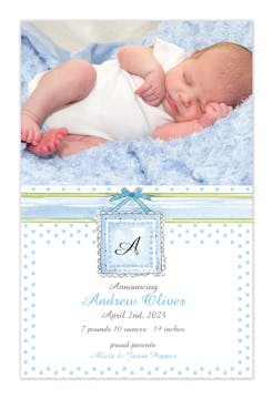 Baby Bed Photo Card - Blue Boy Photo Birth Announcement