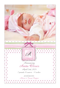 Baby Bed - Pink Girl Photo Birth Announcement