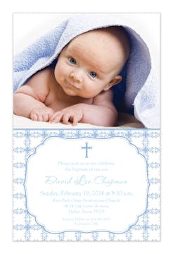 Tile Cross Photo Card - Blue Boy Photo Birth Announcement