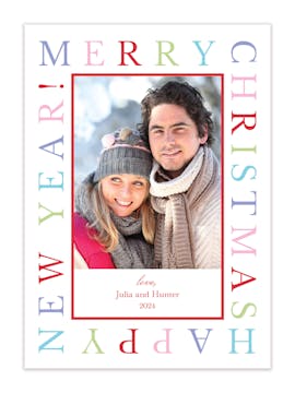 Colorful Merry Christmas Happy New Year Holiday Photo Card