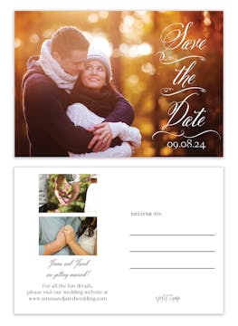 Scrolled Save the Date Photo Postcard 