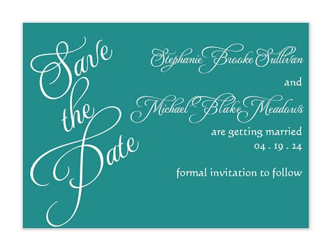 Teal Calligraphic Names Save The Date Card