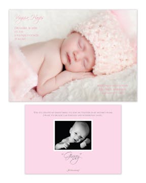 Full bleed horizontal Girl Photo Birth Announcement with 1 photo on the back