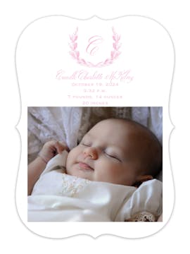 Delicate Pink Wreath Baby Announcement