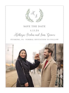 Buds and Greenery Wreath Photo Save the Date 