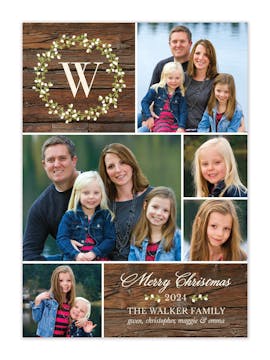 Monogram Wreath Holiday Flat Photo Card