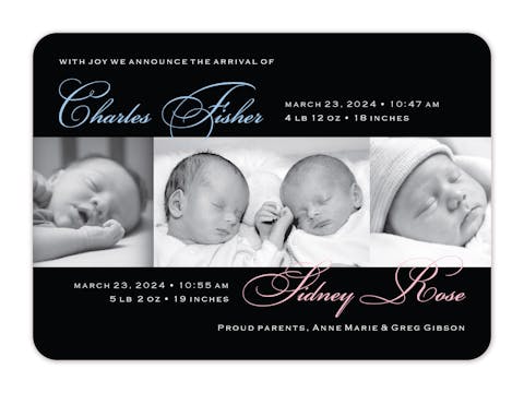 Elegant Moments For Two Photo Birth Announcement
