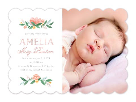 Painted Peonies Photo Birth Announcement